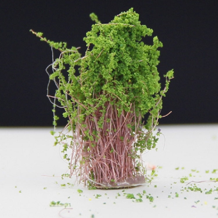 Artificial flower bush for model building, bright green leaves with brown stems in pot