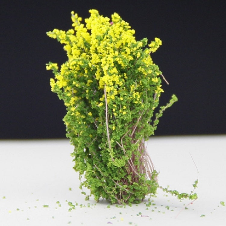 Artificial flower bush for model building, yellow blossoms with green foliage in pot