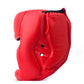 Red adjustable adult boxing training helmet side view with ear guards and chin padding