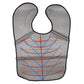Waterproof hair dyeing bib, light gray with U neck opening and blue/orange geometric lines.
