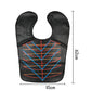 Waterproof hair dyeing bib, black with blue/orange geometric pattern; approx. 45 x 62 cm.