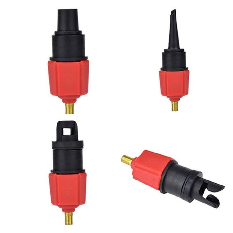 Red air pump valve adapter set with black base, gold stem and nozzle tips