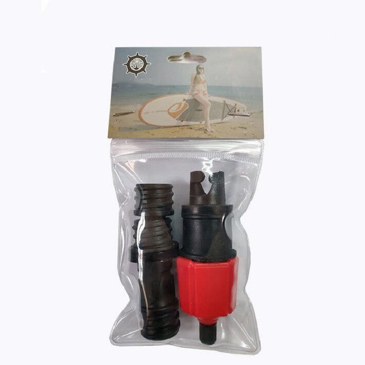 Air pump valve adapter retail pack with red adapter and black nozzle caps