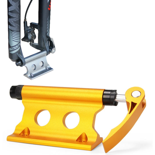 Yellow front fork fixed clip luggage rack with silver mounting plate and curved handle