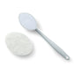 Light gray sponge cleaning brush with round head and grip handle