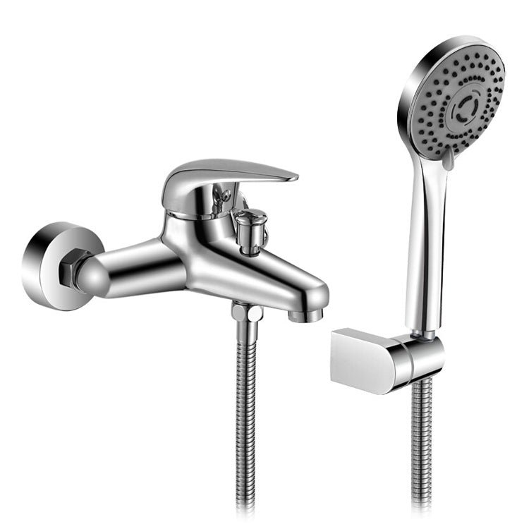 Two-speed shower set with chrome wall mixer and handheld shower on hose