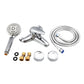Shower set components: handheld head, mixer, metal hose, fittings and covers