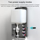 Automatic soap dispenser with open tank showing battery and refill components