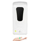 Touchless automatic soap dispenser with black sensor panel, white housing, soap drop