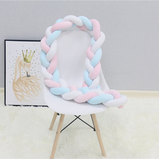 Braided crib protector knot rope, white with light blue and pink padded ring