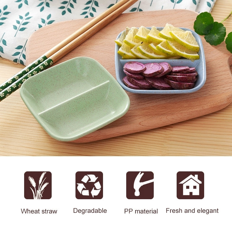 Green wheat-straw 2-in-1 seasoning dish with a long built-in divider