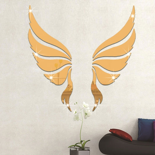 3D gold angel wing wall stickers with mirrored crystal-like highlights, symmetrical design
