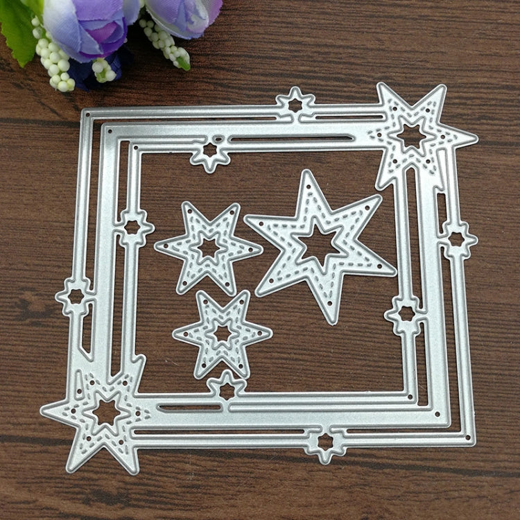 Silver star border die-cut frame with pentagram shapes, DIY scrapbook accessory