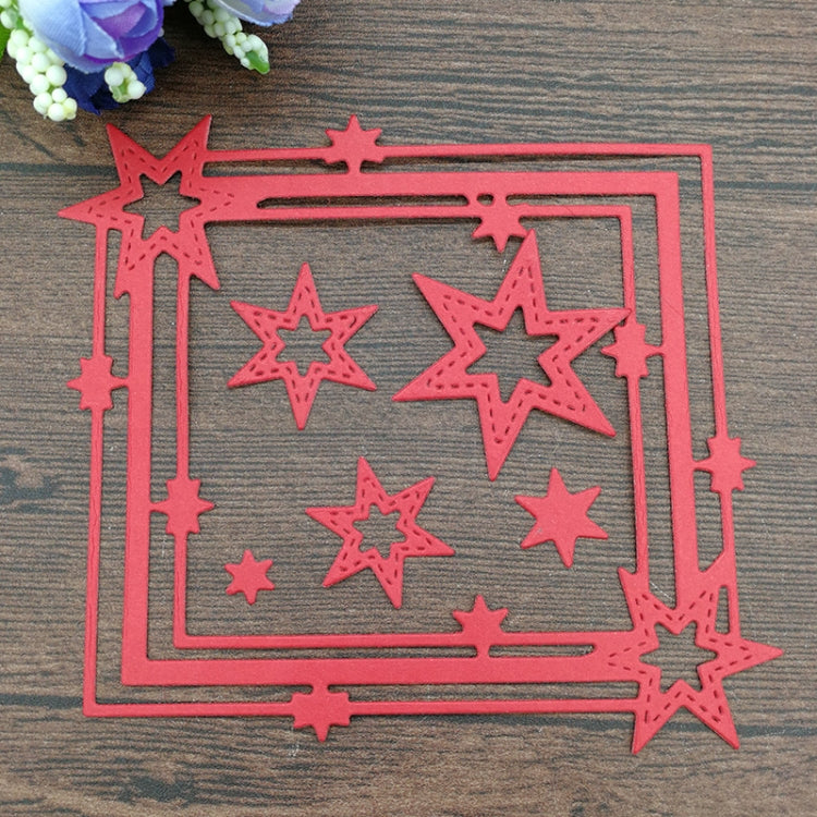 Red star border die-cutting frame with pentagram-style cutouts for DIY crafts