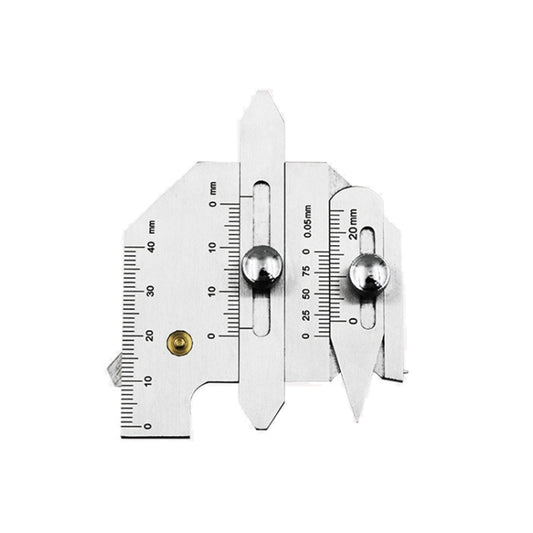 Stainless steel welding inspection gauge ruler with engraved scales and two round knobs