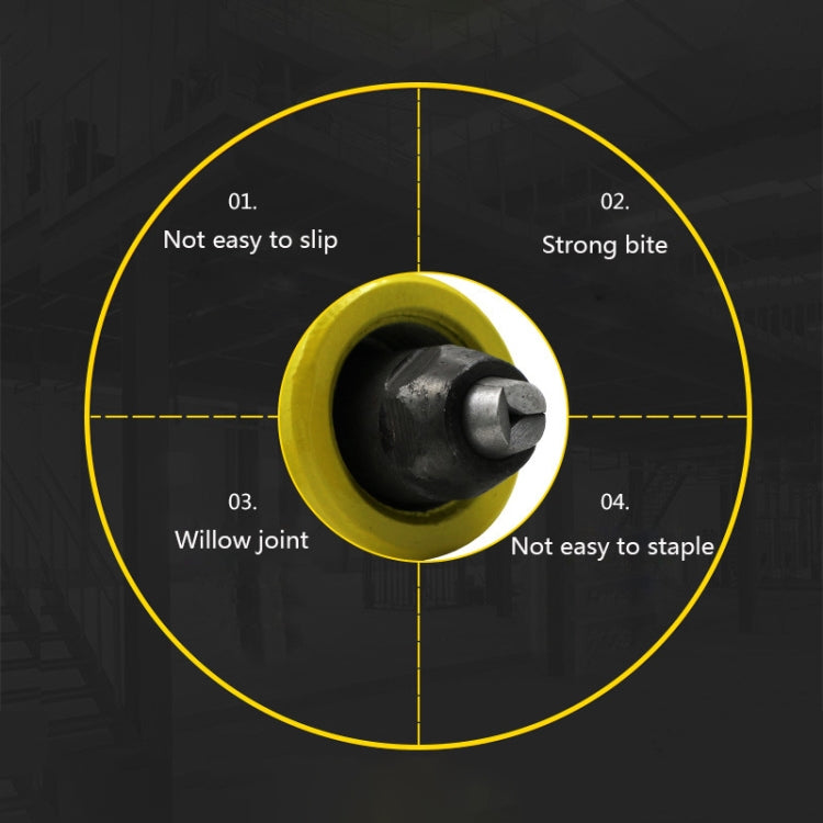 Yellow rivet head accessory with black metal bit, close-up detail