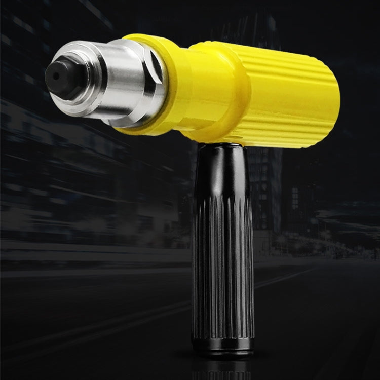 Electric rivet gun conversion head accessory with yellow body and metal nose cone