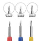 Three carving tools with silver metal tips and red, blue, and yellow handles