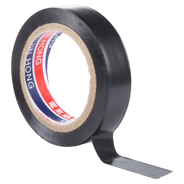 Black vinyl electrical insulating tape roll with free end, adhesive backing exposed