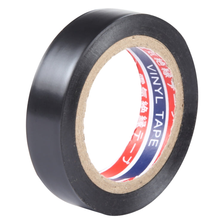 Black vinyl electrical insulating tape roll viewed from the side, release backing visible