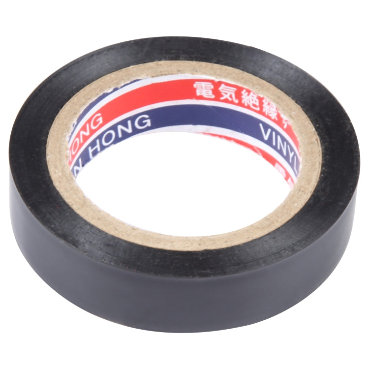 Black vinyl electrical insulating tape roll with center core and printed label ring visible
