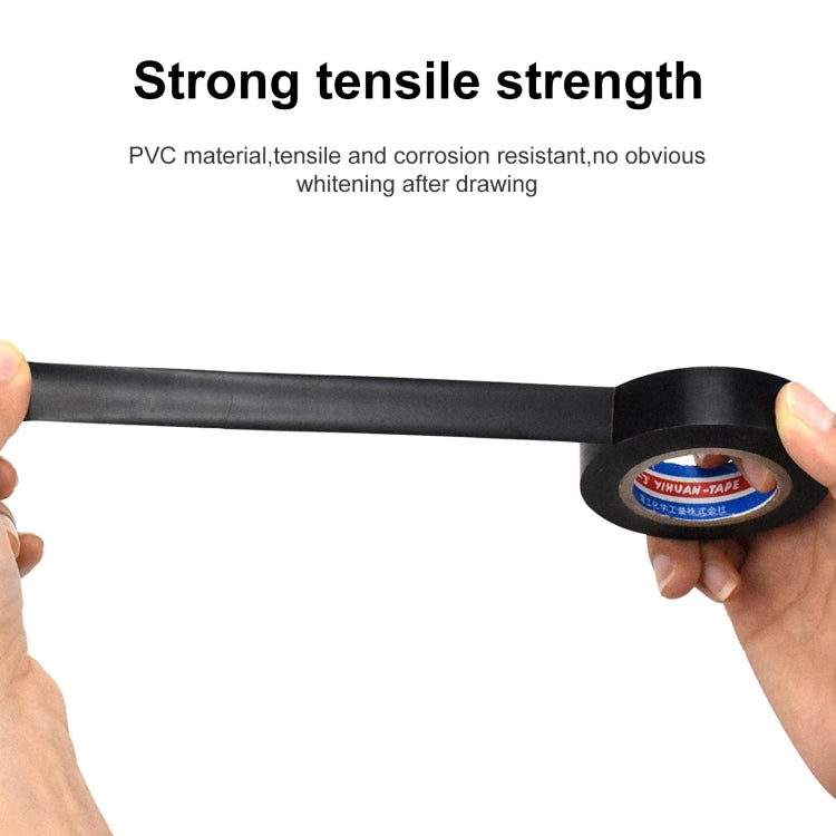 Black electrical insulating tape roll held by hands, tape strip extended