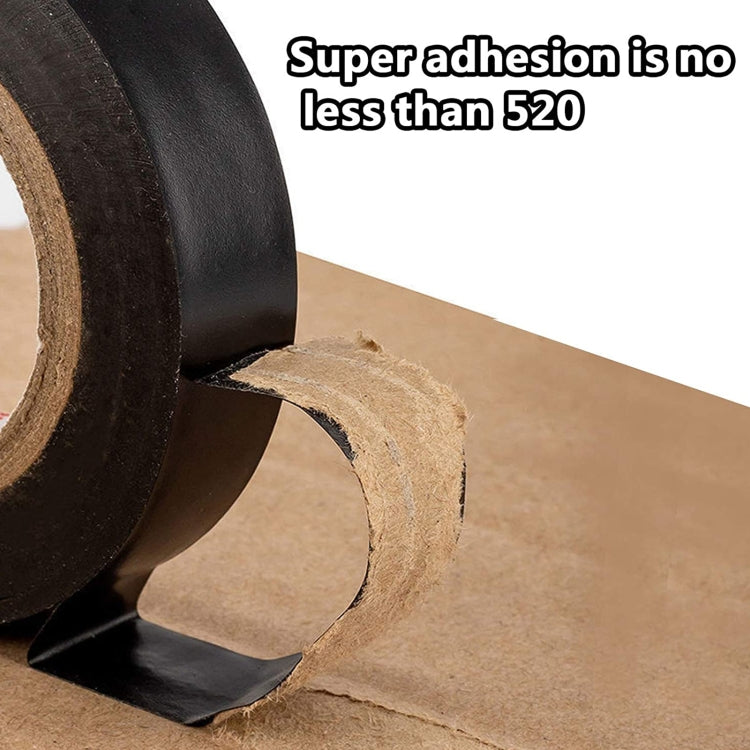 Black vinyl insulating tape roll with peeled edge showing adhesive underside