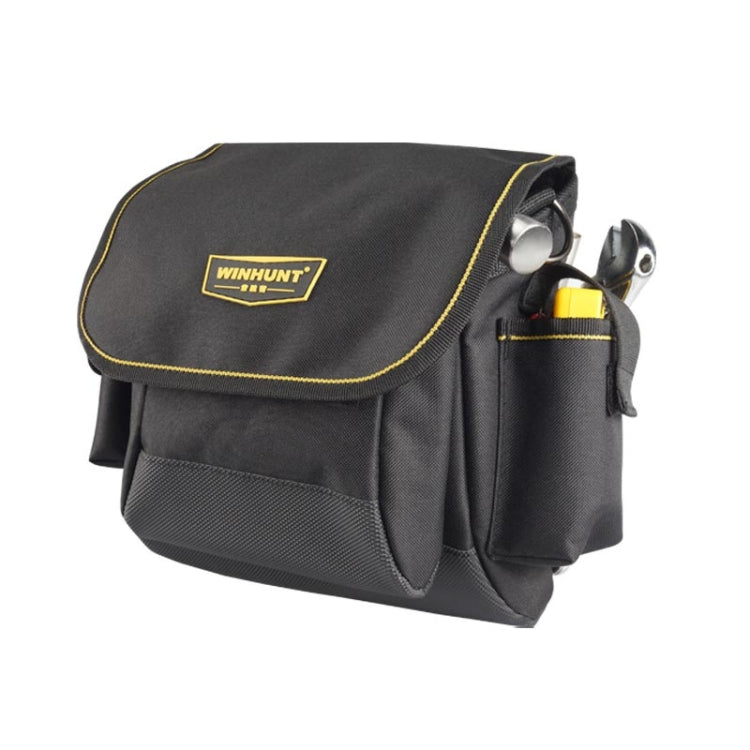 WINHUNT black canvas tool bag with front pockets and yellow-trim logo patch