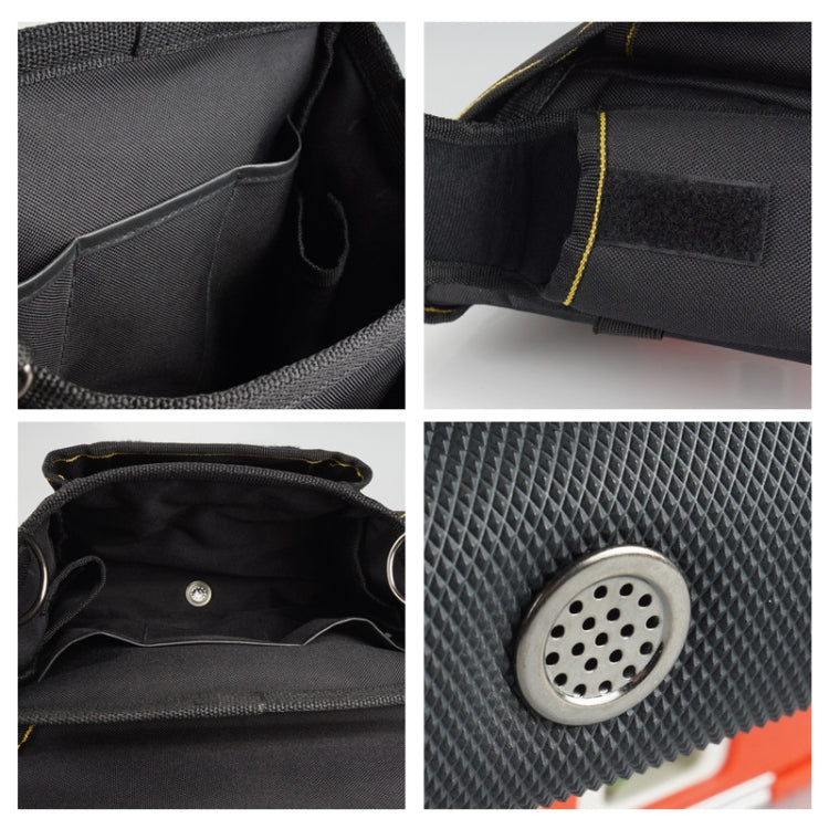WINHUNT tool bag closeups: side pocket, inner divider, textured base, round grommet