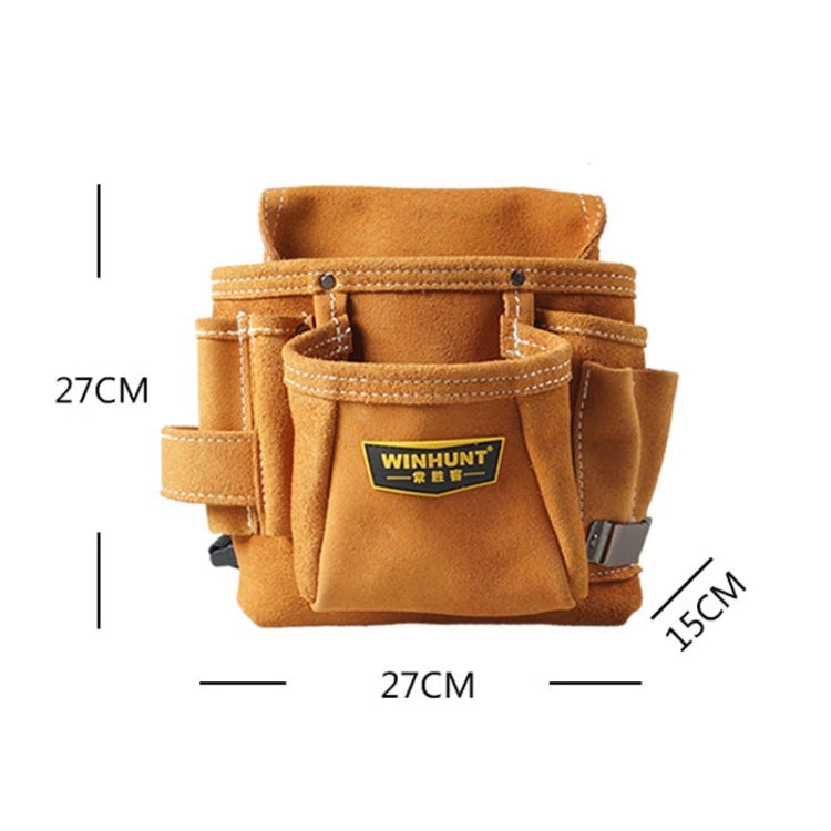 Tan suede tool belt bag with layered pockets and WINHUNT logo patch