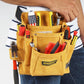Tan suede tool belt bag with tools inside and WINHUNT logo patch
