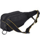Black canvas crossbody tool bag with long zip compartment, webbing strap, and side handle