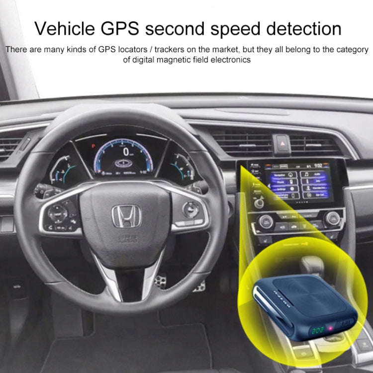 Handheld GPS signal detector with built-in display preview shown near vehicle controls