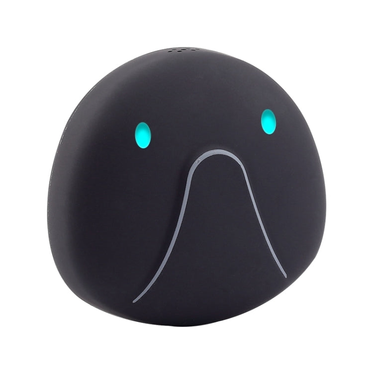 Black mini GPS pet locator dome, side view with two glowing indicator lights