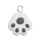 White paw-shaped pet GPS tracker keychain with dark gray circular paw pads and metal ring