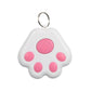 White paw-shaped pet GPS tracker keychain with pink circular paw pads and metal ring