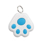 White paw-shaped pet GPS tracker keychain with light blue circular paw pads and metal ring