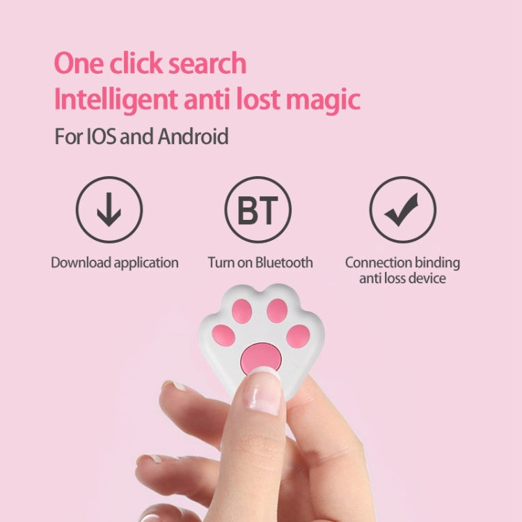 Pink paw-shaped mini Bluetooth GPS pet locator, with keyring loop