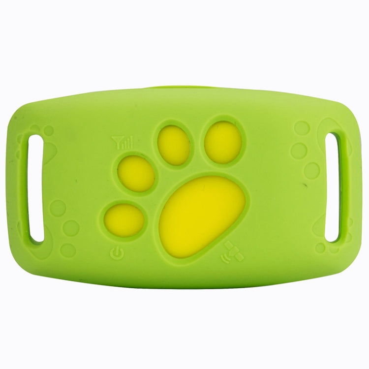 Green pet GPS tracker strap with yellow paw print