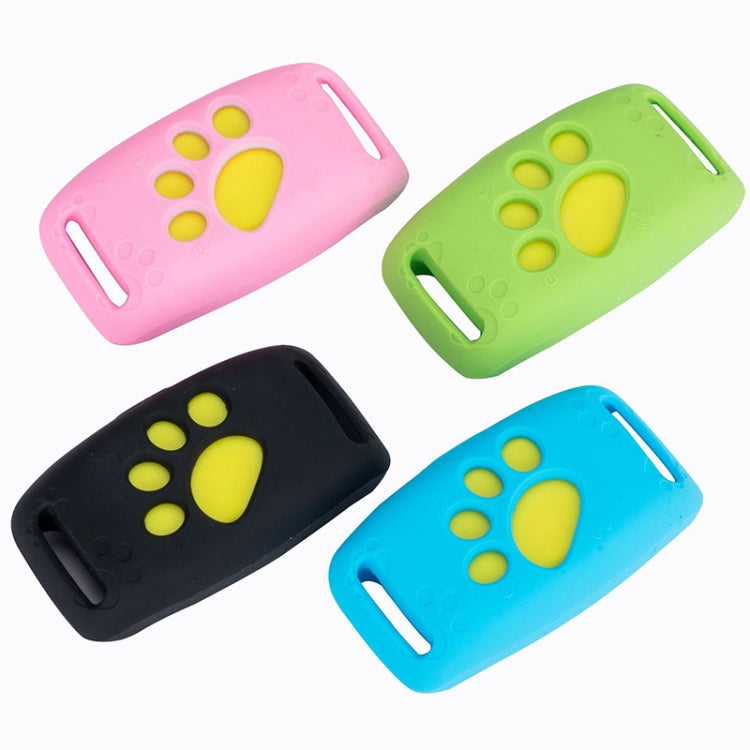 Assorted-color pet GPS tracker straps with yellow paw prints (four devices)