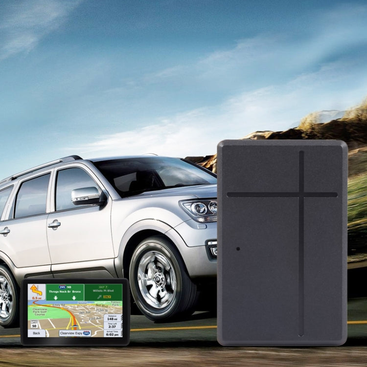 Mini GPS tracker in dark gray housing with magnetic-style flat back panel
