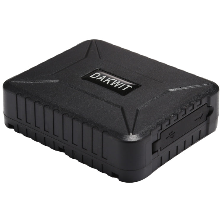 Black GPS vehicle tracker with DAKWIT logo, rugged protective case