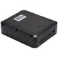 Black GPS vehicle tracker back view with barcode label and mounting holes