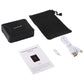 Black GPS vehicle tracker kit with pouch, cable, and instruction sheet