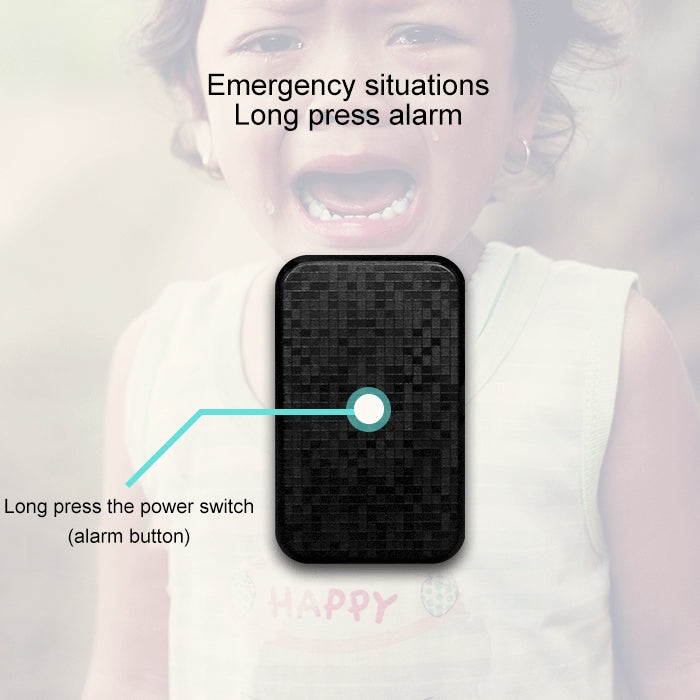 Black GPS tracker with power switch alarm button on front