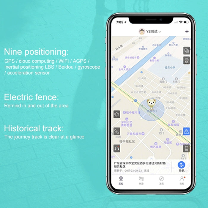 Smartphone app map for GPS positioning, electric fence, and history tracking