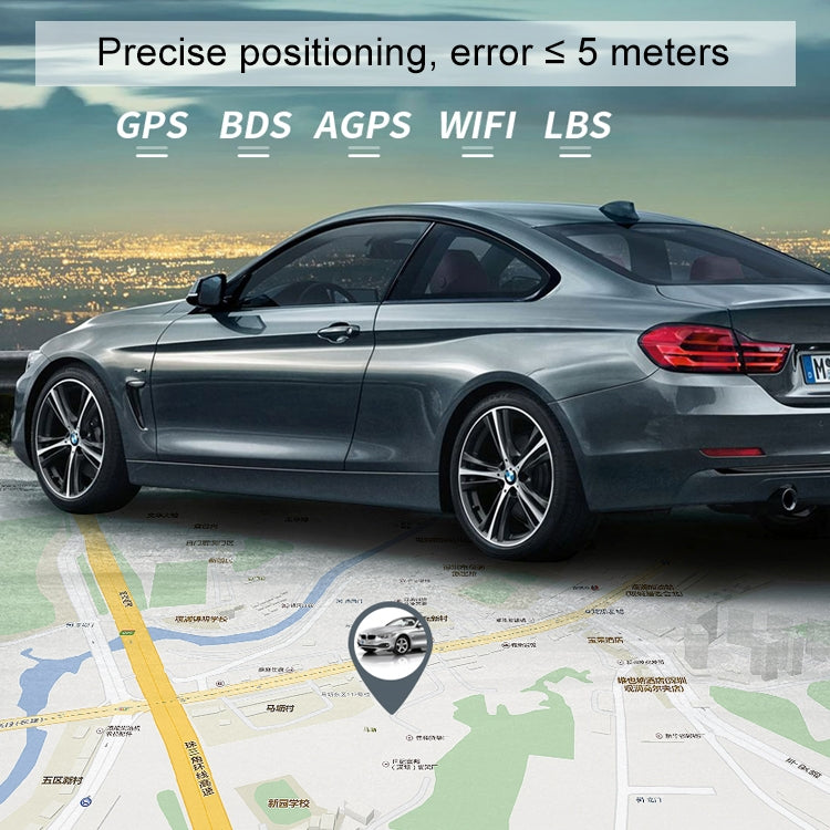 Car GPS locator with GPS/BDS/AGPS/WiFi/LBS indicators and map location pin