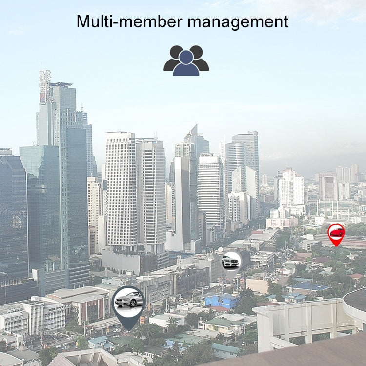 Multi-user vehicle GPS tracker icon shown over a city map