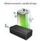 Black GPS mini tracker with glowing indicator and battery standby graphic