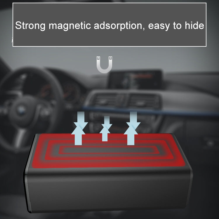 Black GPS locator mini tracker with magnetic mounting graphic